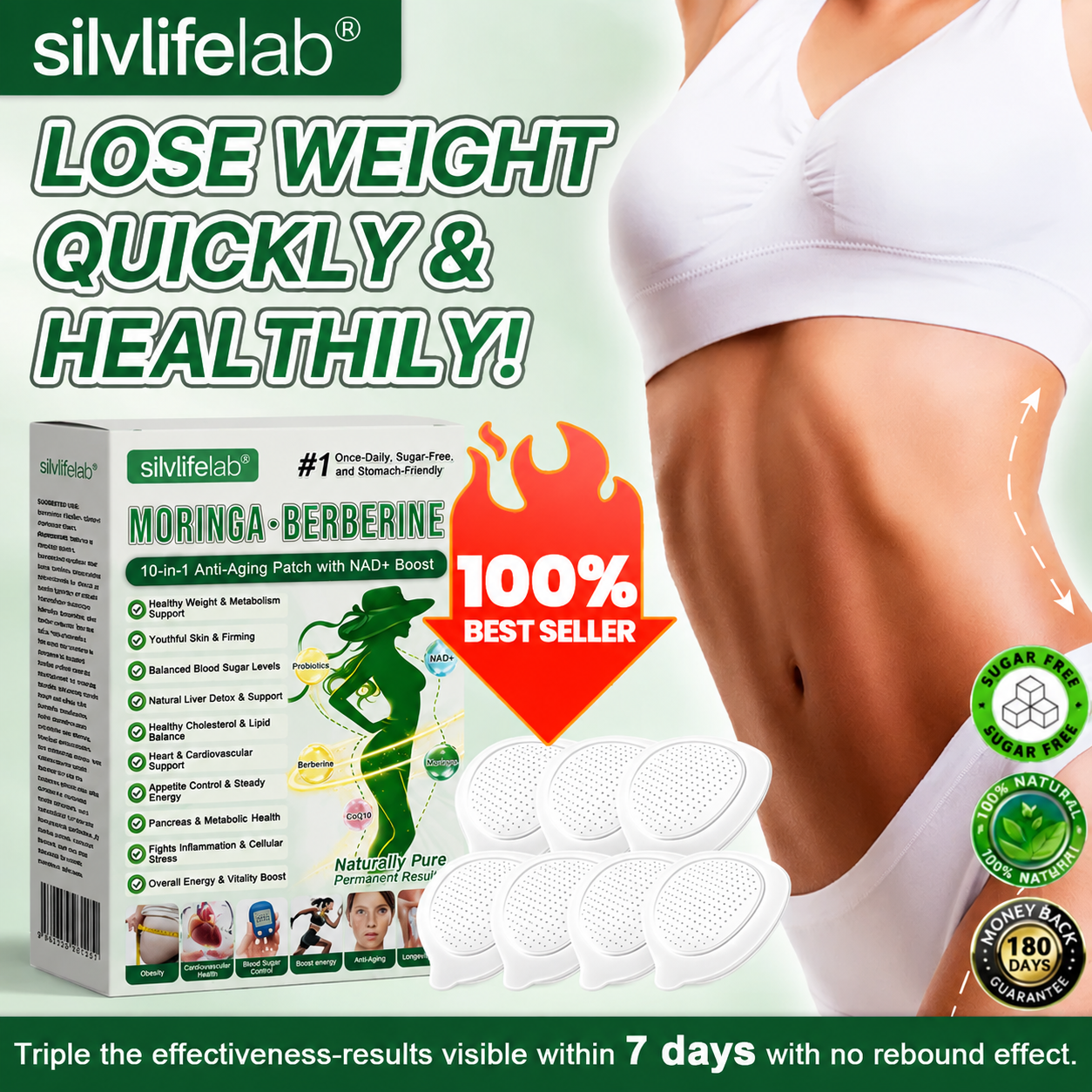 silvlifelab Moringa Berberine + 10-in-1 Nano Microneedle Patch(Just once a day, visible changes in 7 days)