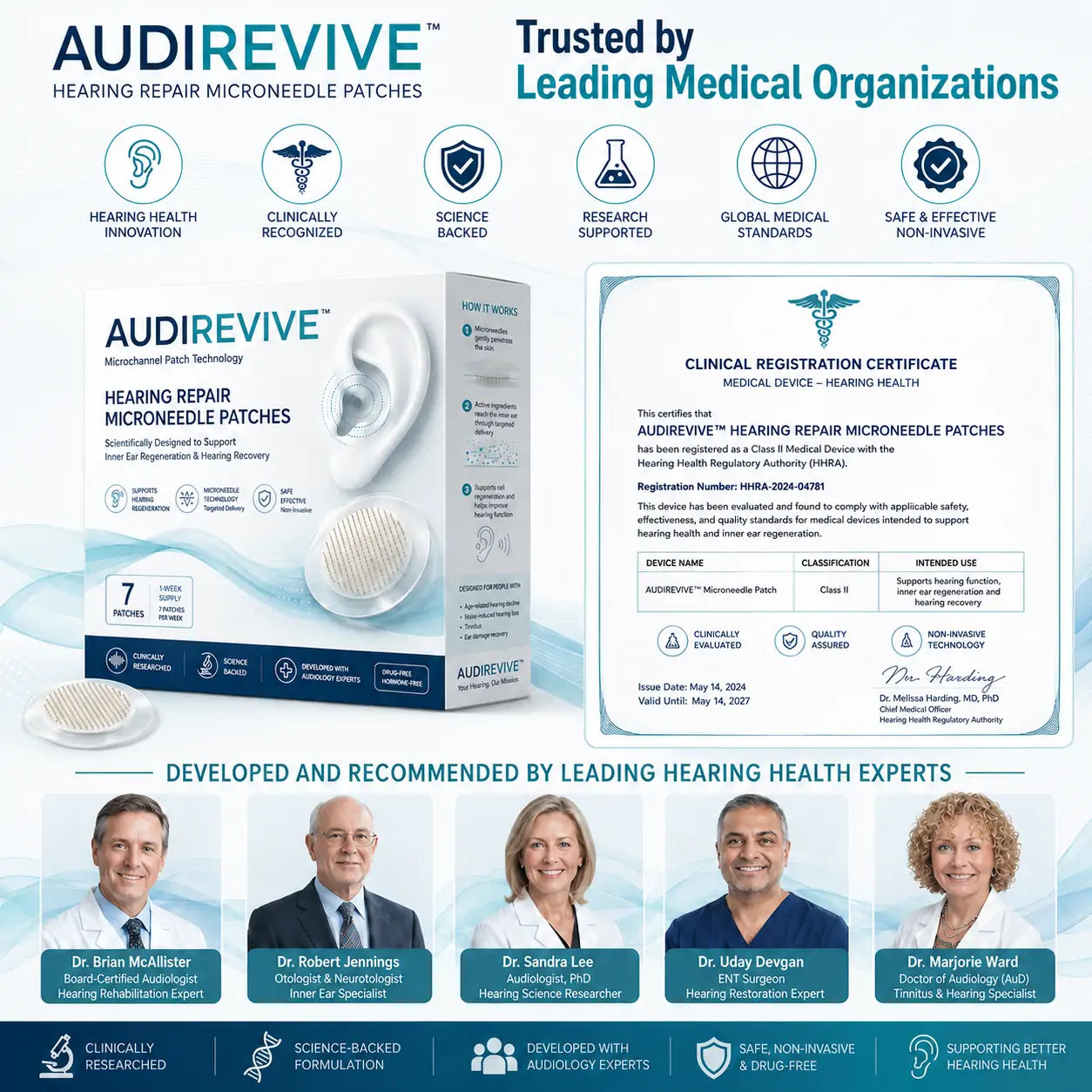AUDIREVIVETM HEARING REPAIR MICRONEEDLE PATCHES ✅ Targets Hearing Loss, Tinnitus, Ear Infections, Balance Disorders, and Age-Related Ear Degeneration.