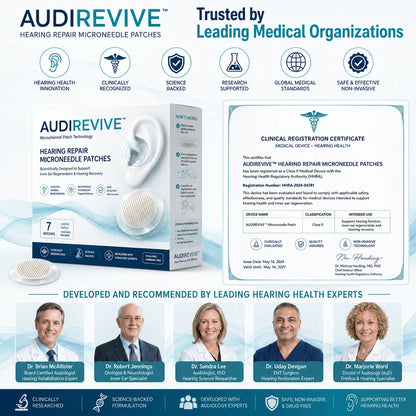 AUDIREVIVETM HEARING REPAIR MICRONEEDLE PATCHES ✅ Targets Hearing Loss, Tinnitus, Ear Infections, Balance Disorders, and Age-Related Ear Degeneration.