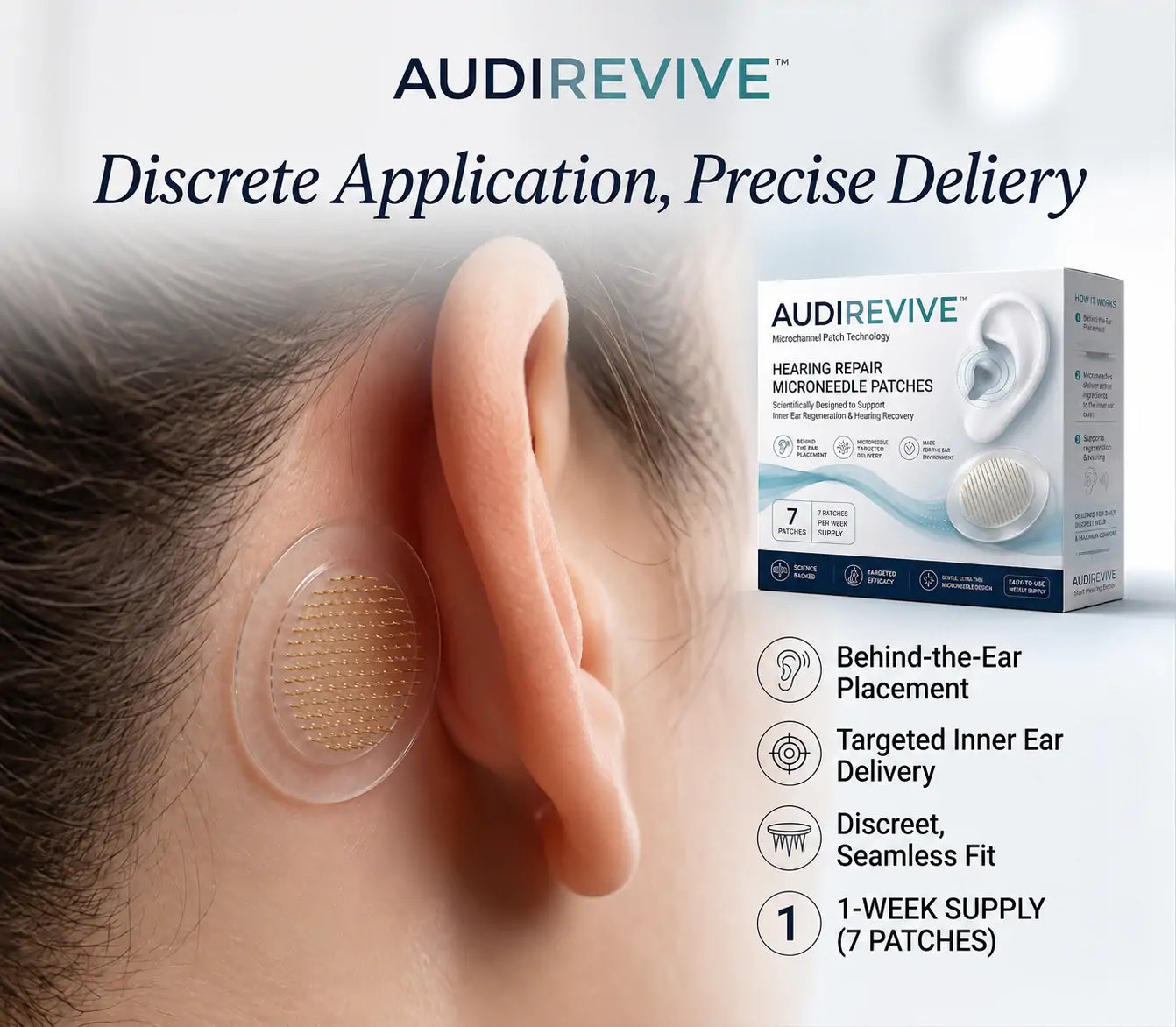 AUDIREVIVETM HEARING REPAIR MICRONEEDLE PATCHES ✅ Targets Hearing Loss, Tinnitus, Ear Infections, Balance Disorders, and Age-Related Ear Degeneration.