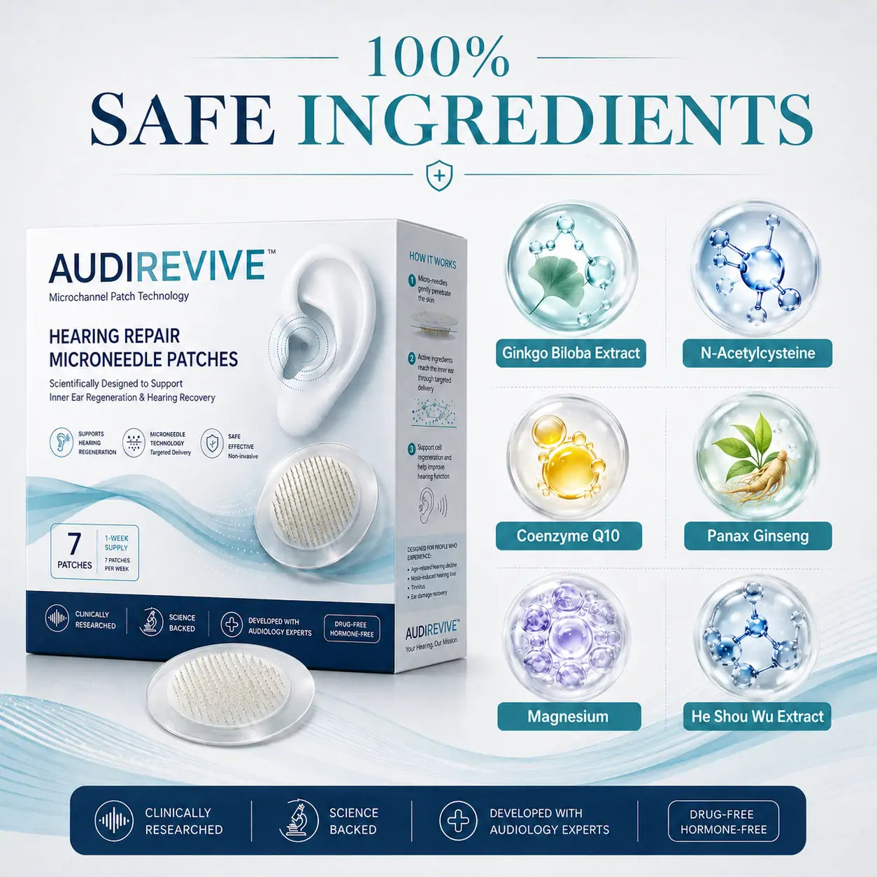 AUDIREVIVETM HEARING REPAIR MICRONEEDLE PATCHES ✅ Targets Hearing Loss, Tinnitus, Ear Infections, Balance Disorders, and Age-Related Ear Degeneration.